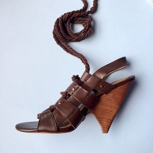 L.A.M.B Rope Lace Up Wedge Sandals